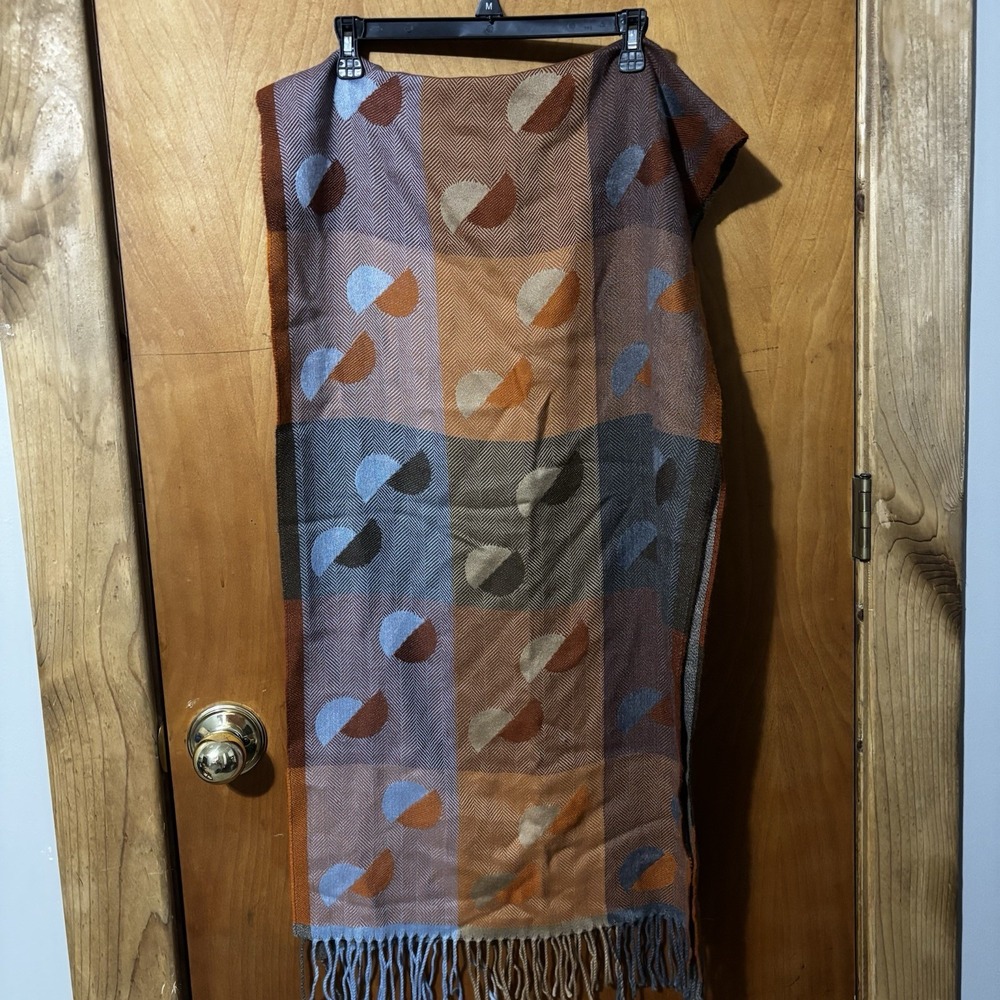 Italy Blue Orange Scarf 74"x21" Fringe